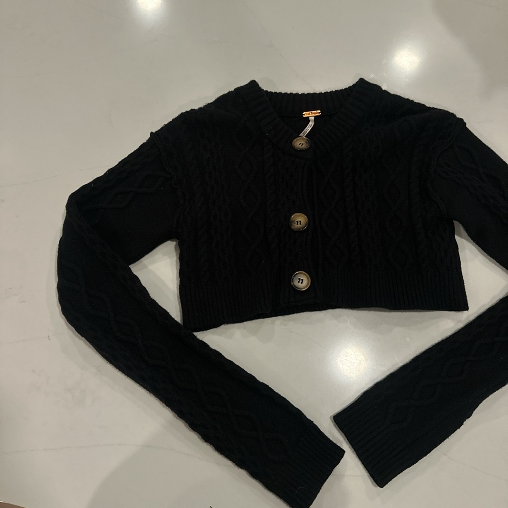 Free people Black Cable Knit Cropped Sweater